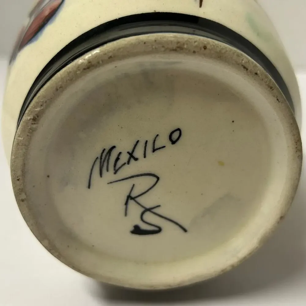Vintage Signed‎ Tonala Mexican Pottery Hand painted Ceramic Jug